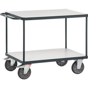 ESD-Tischwagen, 2 Etagen, 1200 x 800 mm, bis 600 kg, Stahl/Holz, schiefergrau