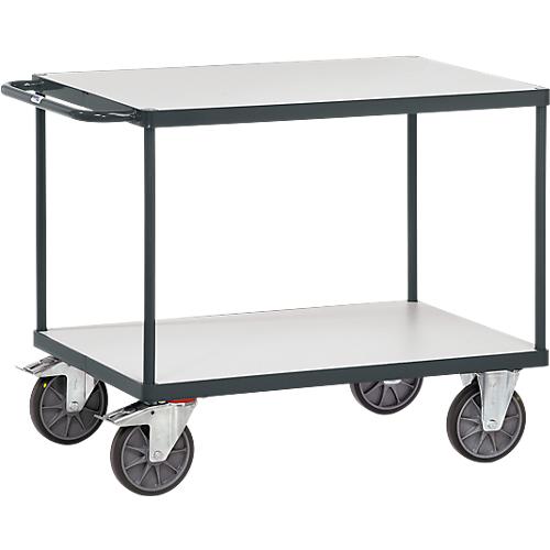 ESD-Tischwagen, 2 Etagen, 1200 x 800 mm, bis 600 kg, Stahl/Holz, schiefergrau