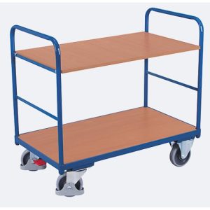 Etagenwagen, Stahl/MDF-Platte, Enzianblau/Buche-Dekor, 2 Etagen, 1000 x 600 mm, EasySTOP, bis 250 kg Etagenwagen, Stahl/MDF-Platte, Enzianblau/Buche-Dekor, 2 Etagen, 1000 x 600 mm, EasySTOP, bis 250 kg