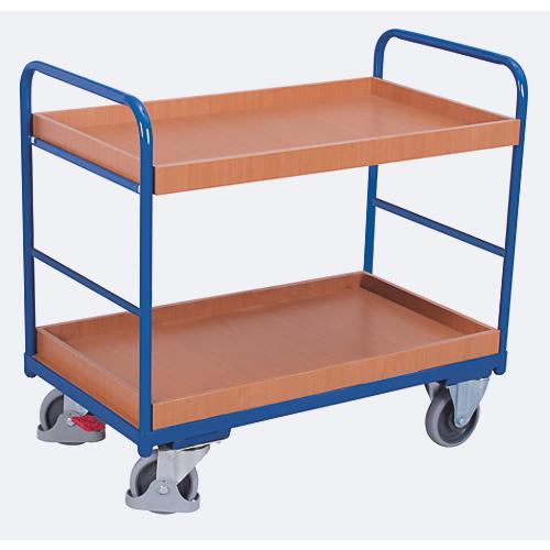 Etagenwagen, Stahl/MDF-Platte, Enzianblau/Buche-Dekor, 2 Etagen, 965 x 555 mm, EasySTOP, bis 250 kg