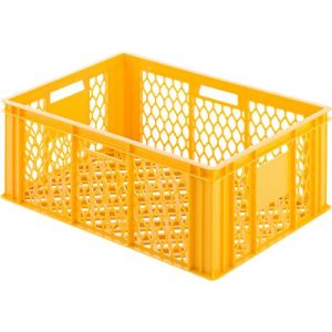 Euro Box Bäcker-Kasten, lebensmittelecht, Inhalt 47,8 L, durchbrochene Version, gelb-orange