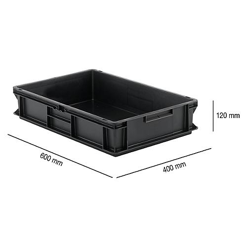 Euro Box SSI Schäfer EF 6120, 23,2 l, Traglast bis 20 kg, Euronorm, stapelbar, Unterfassgriff, L 600 x B 400 x H 120 mm, leitfähiges PP, schwarz