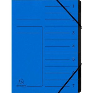 Exacompta Dokumentenmappe, DIN A4, Gummizugverschluss, Karton, 7 Fächer, blau