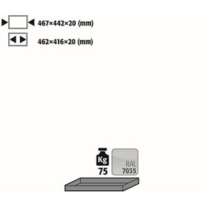 Fachboden Standard für asecos Sicherheitsschränke der UB90 Serie, Stahlblech, lichtgrau, B 467 x T 422 x H 20 mm, bis 30 kg