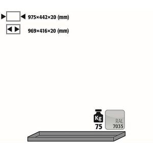 Fachboden Standard für asecos Sicherheitsschränke der UB90 und UB30 Serie, Stahlblech, lichtgrau, B 975 x T 422 x H 20 mm, bis 30 kg