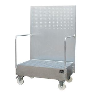 Fahrbare Auffangwanne, aus Stahl, 215 l Auffangvolumen für 2 x 200-Liter Fässer, verzinkt Fahrbare Auffangwanne, aus Stahl, 215 l Auffangvolumen für 2 x 200-Liter Fässer, verzinkt