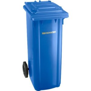 Fahrbare Mülltonne GMT eXtra, Volumen 120 l, EN 840-1, vorbereitet für Chipaufnahme, mit Ziehgriff, Polyethylen, B 505 x T 555 x H 1105 mm, blau