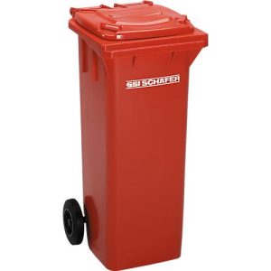 Fahrbare Mülltonne GMT eXtra, Volumen 120 l, EN 840-1, vorbereitet für Chipaufnahme, mit Ziehgriff, Polyethylen, B 505 x T 555 x H 1105 mm, rot