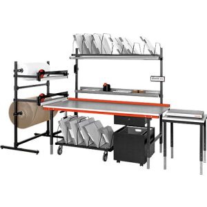 Fahrbarer Container für Pack- und Arbeitstisch Rocholz System 2000, bis 30 kg, B 500 x T 650 x H 525 mm, Stahlblech, hellgrau