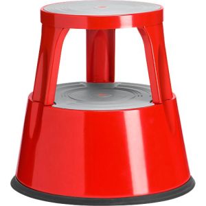 Fahrbarer Rolltritthocker, rutschfester Gummibelag, H 410 x ø 433/283 mm, bis 150 kg, rot