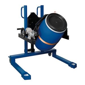 Fasslifter asecos, m. Prismenbacken, B 830 x H 1605 x T 1140 mm, Hubbereich 120 – 750 mm, Stahl lackiert