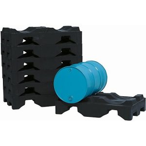 Fasspalette für asecos PE-Auffangwannen und PE-Gefahrstoffepots, Polyethylen, B 1300 x T 790 x H 300 mm, für 2 x 200-L-Fass
