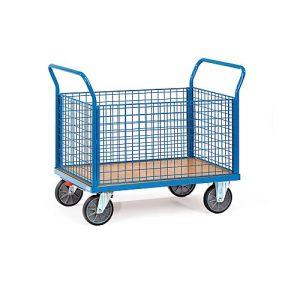 fetra Gitter-Vierwandwagen, mit Total Stop, Stahl, blau, L 1180 x B 609 x H 990 mm, bis 600 kg