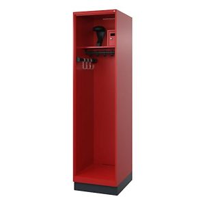 Feuerwehrspind C+P Evolo Flexo, 1 Abteil, Helmhalter, mit Sockel, B 500 x T 600 x H 1950 mm, RAL 3000 Feuerrot/RAL 7021 Schwarzgrau