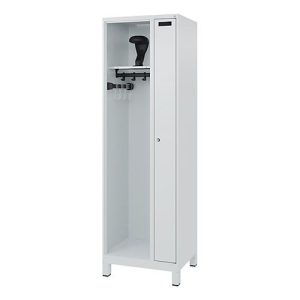 Feuerwehrspind C+P Evolo Kombi, 2 Abteile für 1 Person, mit Helmhalter, Füße, B 600 x T 500 x H 1950 mm, RAL 7035 Lichtgrau