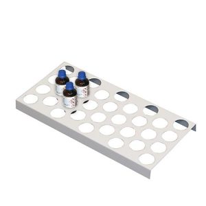 Flaschengestell für asecos Sicherheitsschränke der UB90 und UB30 Serie, Stahlblech, lichtgrau, B 210 x T 440 x H 30 mm, für 32 Flaschen mit Ø 40 mm