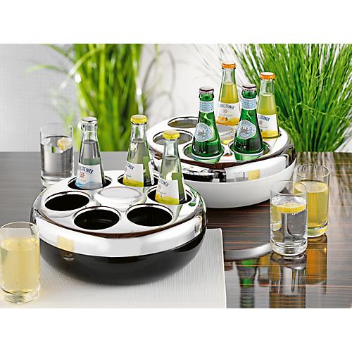 Flaschenkühler PURE, rund, für bis zu 6 Flaschen mit 0,2-0,33 l, Kühlakku, Kunststoff, silber-weiß