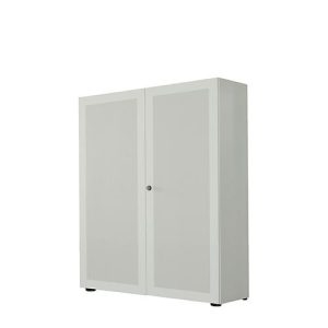 Flügeltürenschrank, 2-türig, Akustikfront, 1000 x 1930 mm, 5 OH, lichtgrau