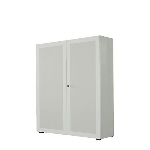 Flügeltürenschrank, 2-türig, Akustikfront, 1000 x 1930 mm, 5 OH, lichtgrau