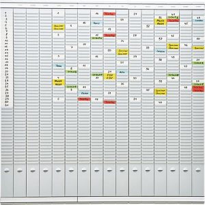 FRANKEN T-Kartentafel Jahresplaner für 15 Monate plus Index, 100,8 x 100,8 cm, 16 Träger, 50 Schlitze, PV-SET5