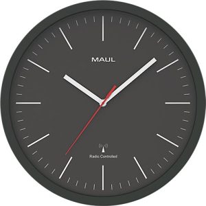 Funk Wanduhr Maul MAULjump, rund, für Innenräume, Minuten & Stundeneinheiten, ∅ 305 mm, Kunststoff & Mineralglas, schwarz-weiß, inkl. Batterie