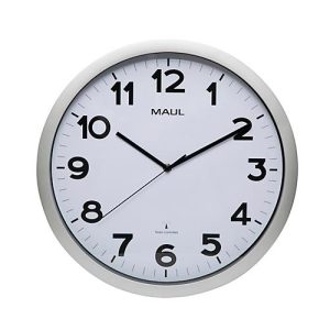 Funk Wanduhr Maul MAULstep, silber, für Innen, schwarze arabische Ziffern, Auto-Zeitumstellung, rund, Ø 350 mm, Kunststoff & Glas, mit Batterie