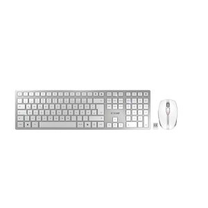Funktastatur mit Maus Cherry DW 9100 SLIM, QWERTZ, USB/Bluetooth, wiederaufladbar, Maus mit 6 Tasten, bis 2400 dpi, bis 10 m, silber-weiß