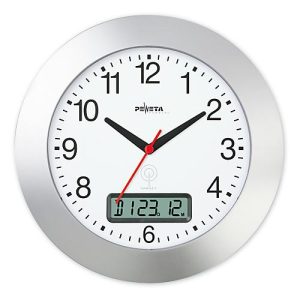 Funkwanduhr Die ‚Edle‘, Ø 300 mm mit Datum, silber Funkwanduhr Die ‚Edle‘, Ø 300 mm mit Datum, silber