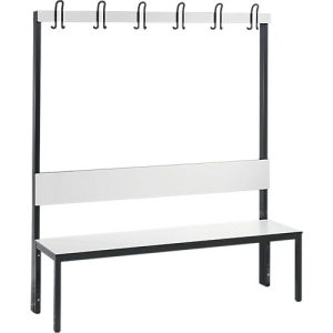 Garderobenbank Basic Plus, 1-seitig, Rückenlehne, ohne Schuhrost, Fußgestell schwarzgrau RAL 7021, B 1500 mm, Dekor weiß Garderobenbank Basic Plus, 1-seitig, Rückenlehne, ohne Schuhrost, Fußgestell schwarzgrau RAL 7021, B 1500 mm, Dekor weiß