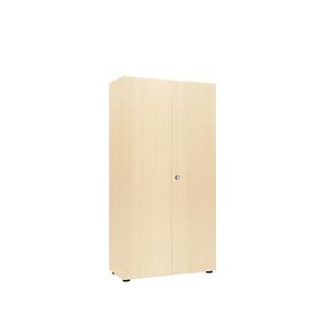 Garderobenschrank, 5 OH, 4 Fachböden,Mitteltrennwand & Kleiderstange, abschließbar, ohne Akustikfront, B 800 x T 450 x H 1930 mm, Spanplatte, Ahorn