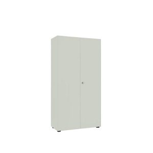 Garderobenschrank, 5 OH, 4 Fachböden, Mitteltrennwand & Kleiderstange, abschließbar, ohne Akustikfront, B 800 x T 450 x H 1930 mm, Spanplatte, l.grau