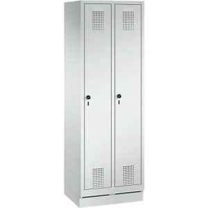 Garderobenspind Evolo S 3000, mit Sockel, 2 Abteile, Sicherheitsdrehriegelverschluss, lichtgrau RAL 7035/lichtgrau RAL 7035