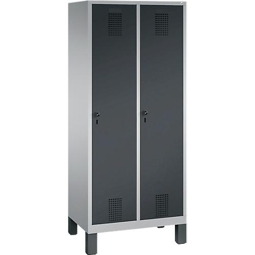Garderobenspind Evolo S 3000, Stahl, m. Füßen, 2 Abteile m. jew. B 400 mm, Sicherheitsdrehriegelverschluss, weißaluminium RAL 9006/anthrazit RAL 7016