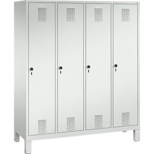 Garderobenspind Evolo S 3000, Stahl, mit Füßen, 4 Abteile mit jeweils B 400 mm, Drehriegel, lichtgrau RAL 7035/lichtgrau RAL 7035