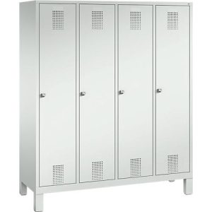 Garderobenspind Evolo S 3000, Stahl, mit Füßen, 4 Abteile mit jeweils B 400 mm, Zylinderschloss, lichtgrau RAL 7035/lichtgrau RAL 7035