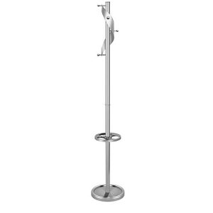 Garderobenständer Kerkmann Adria, 5 Haken, Schirmhalter & Tropfmulde, H 1800 x ø 310 mm, Stahl, alusiber