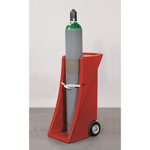 Gasflaschenwagen, Polyethylen, B 495 x T 627 x H 1110 mm, bis 80 kg, 1 Flasche Ø 320 mm, Zurrband zur Flaschensicherung
