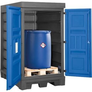 Gefahrstoffdepot asecos, Polyethylen, unterfahrbar, B 1560 x T 1080 x H 1980, für 2 Fässer à 200 l