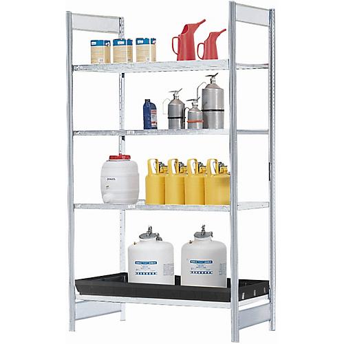 Gefahrstoffregal asecos RSG-V 1364, B 1360 x T 640 x H 2000 mm, mit 36 l PE-Auffangwanne, 3 Gitterostböden aus verzinktem Stahl