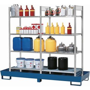 Gefahrstoffregal asecos RWG 2064, B 2470 x T 816 x H 2100 mm, mit 260 l Auffangwanne aus lackiertem Stahl und 4 Stahl-Gitterostböden Gefahrstoffregal asecos RWG 2064, B 2470 x T 816 x H 2100 mm, mit 260 l Auffangwanne aus lackiertem Stahl und 4 Stahl-Gitterostböden