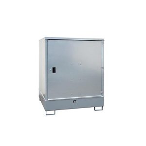 Gefahrstoffschrank BAUER GS-3, Stahlblech, unterfahrbar, für 4 x 200 l Fässer, B 1475 x T 1460 x H 1805 mm, grau