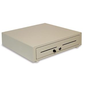 Geldschublade Olympia Magic Touch, abschließbar, 8 Fächer für Scheine & 8 verstellbare Münzfächer, B 410 x T 415 x H 110 mm, Metall, mattgrau
