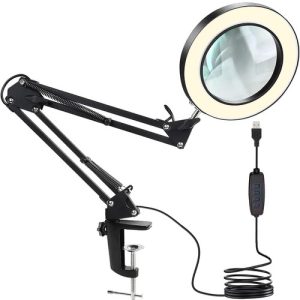 LED Lupenleuchte dimmbar Lichtfarbe einstellbar. USB. schwarz