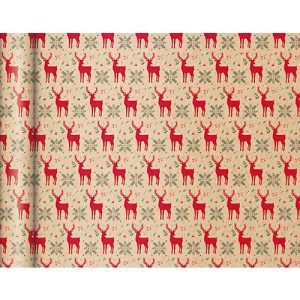 Geschenkpapier Clairefontaine Rote Rentiere, für Weihnachten, braun-rot mit Rentierdekor, 5 Tinyrollen mit jeweils L 5 m x B 350 mm