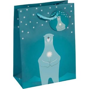 Geschenktasche Weihnachten Sigel ‚Polar Bear‘, 5 Stück, B 170 x H 230 mm, Papier, petrol