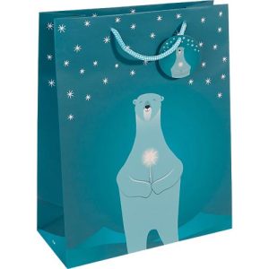 Geschenktasche Weihnachten Sigel ‚Polar Bear‘, 5 Stück, B 260 x H 330 mm, Papier, petrol