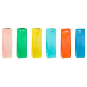 Geschenktüte für Flaschen „Trendfarben“, mit Tragekordel & Beschriftungsschild, B 100 x T 90 x H 330 mm, PP-Folie, 12 Stück farbsortiert