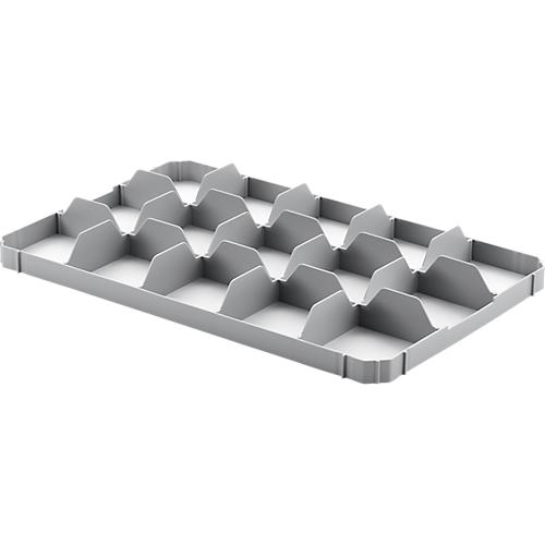 Gläsereinsatz Ringoplast, für Gläser- & Eurokästen, 3 x 5, unten, lebensmittelecht, stapelbar, B 365 x H 55 mm, Kunststoff, hellgrau