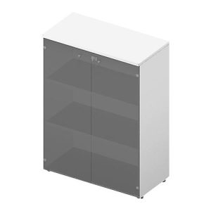 Glastürenschrank ARLON OFFICE, 3 Ordnerhöhen, Glastüren ohne Rahmen, B 900 x T 450 x H 1232 mm, weiß/weiß