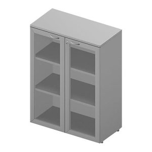 Glastürenschrank ARLON OFFICE, 3 Ordnerhöhen, Türen mit Rahmen, B 900 mm, lichtgrau/alu